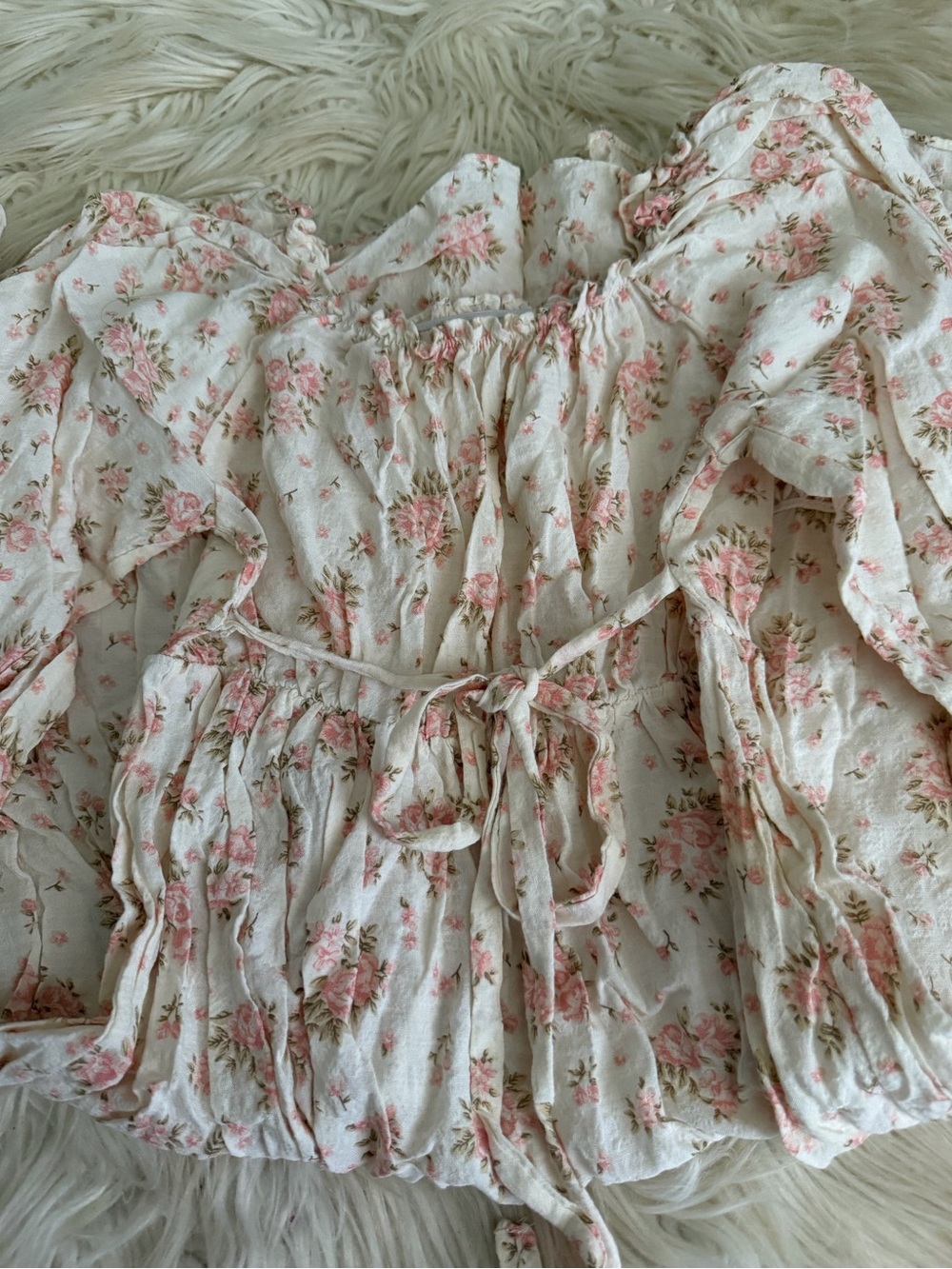 Girls Cream Floral Maxi Dress with Pink Rose Print - Picture 6 of 7